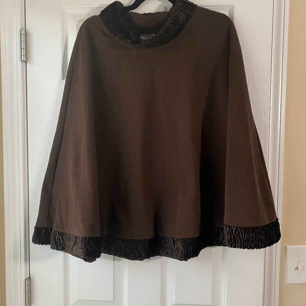 Preston & York | Brown Faux Fur Collar Poncho Coat